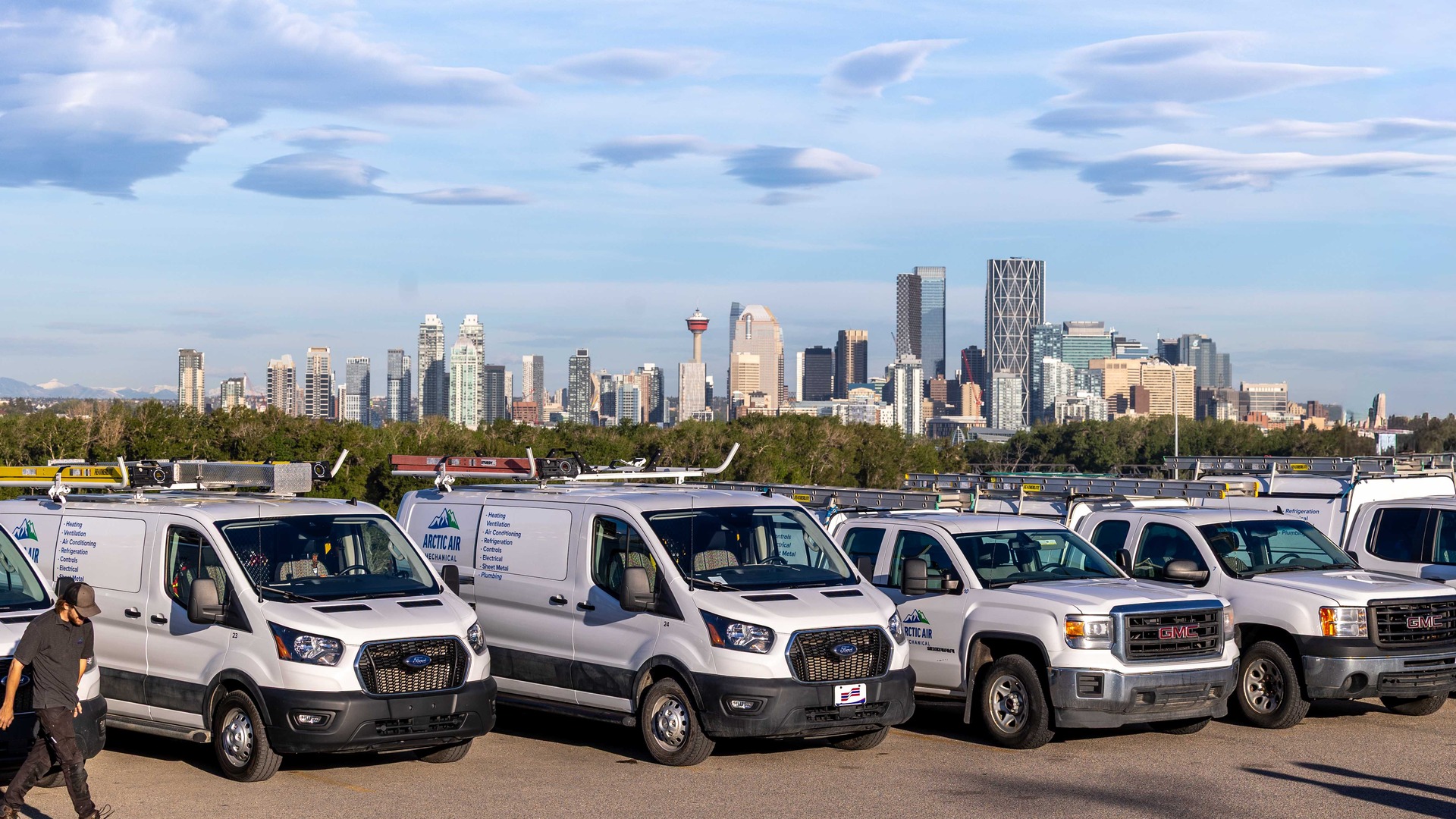 Arctic Air fleet with Calgary skyline